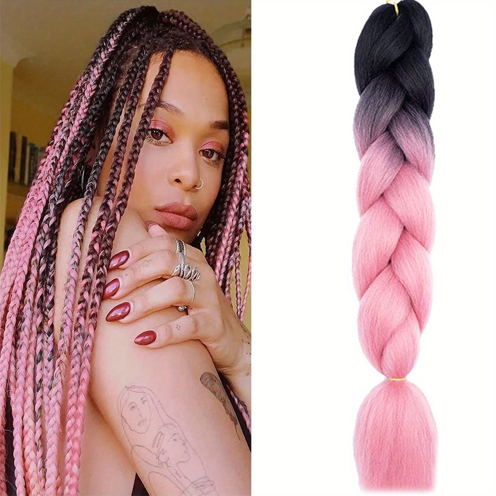 3pcs Jumbo Braiding Hair Extensions Multiple Tone Colored Synthetic Hair  For Box Twist Braids Ombre Braiding Hair Extensions