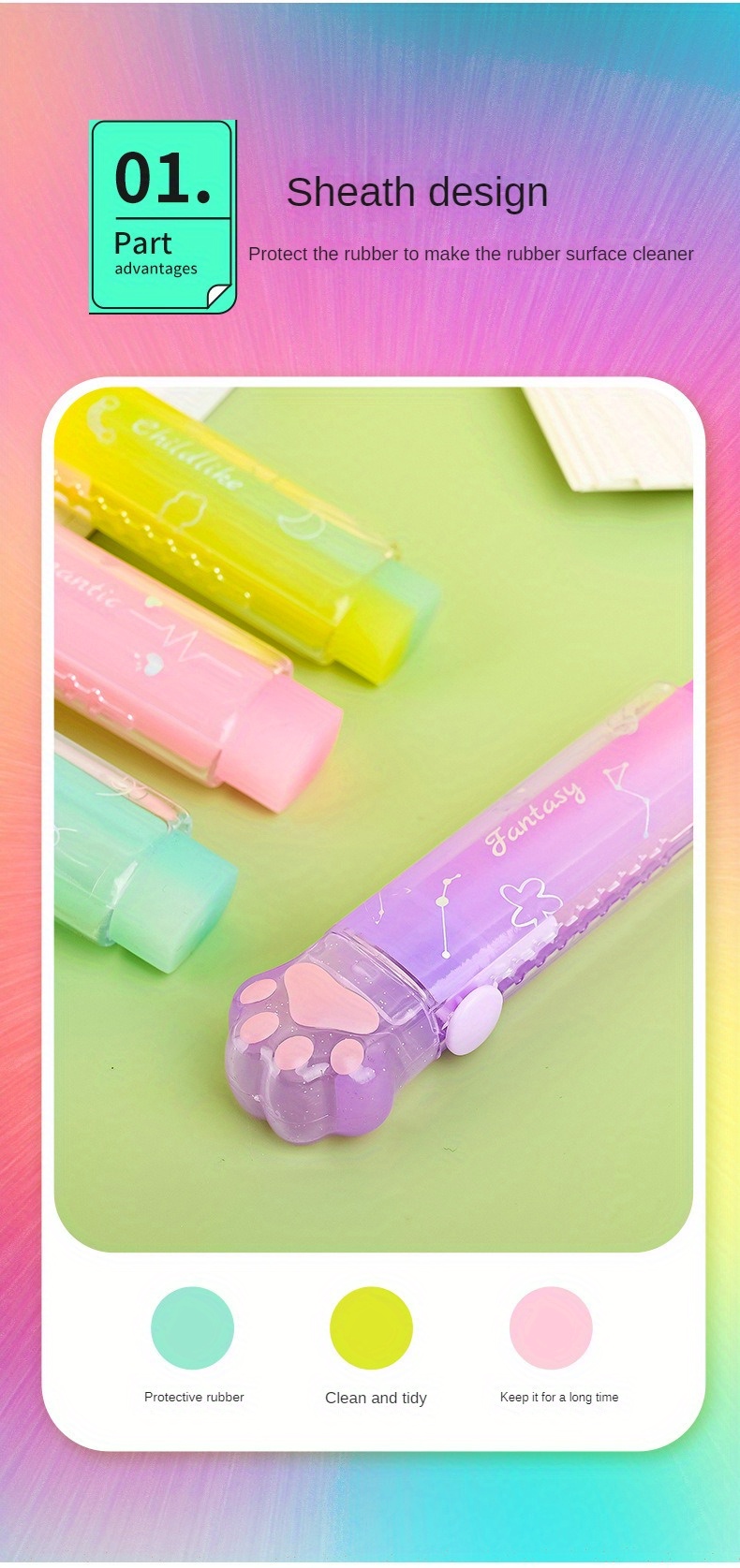 Crayons souples flexibles avec gomme, stylo à haute courbure, jouet créatif  incurvé, fournitures de bureau, mignon, coloré, 2 pièces