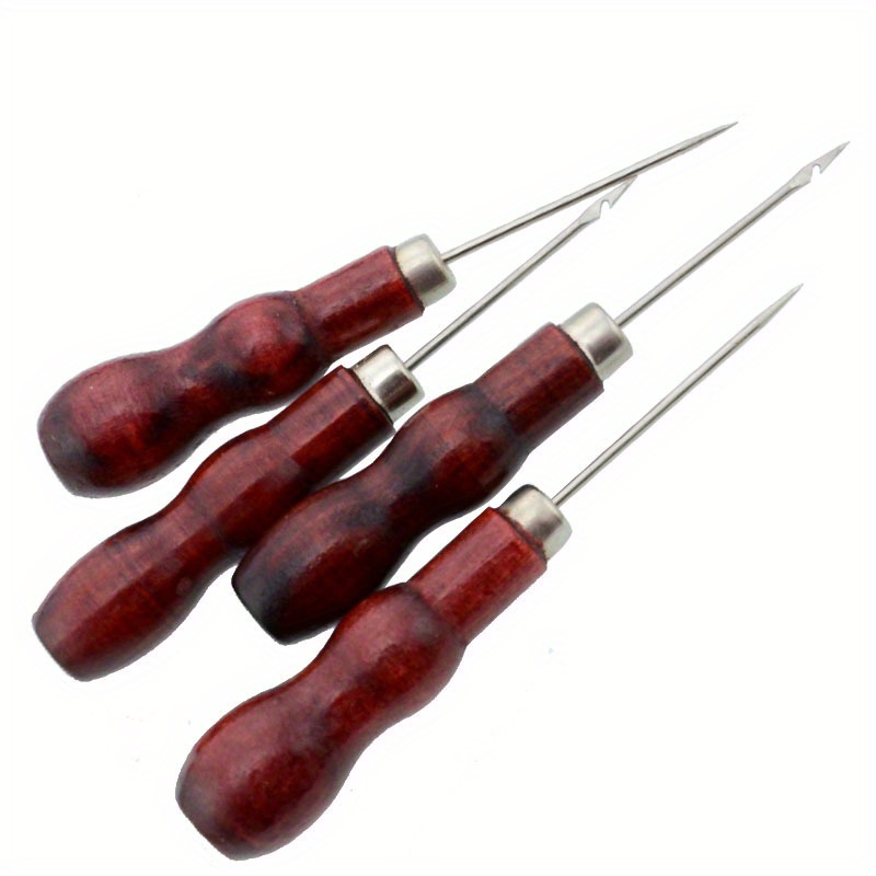 2pcs Red Wooden Handle Sewing Awl, Hand Stitcher Leather Craft Tip Shoe  Repair Puncher, Positioning Drill Sewing Needle Hook Tool