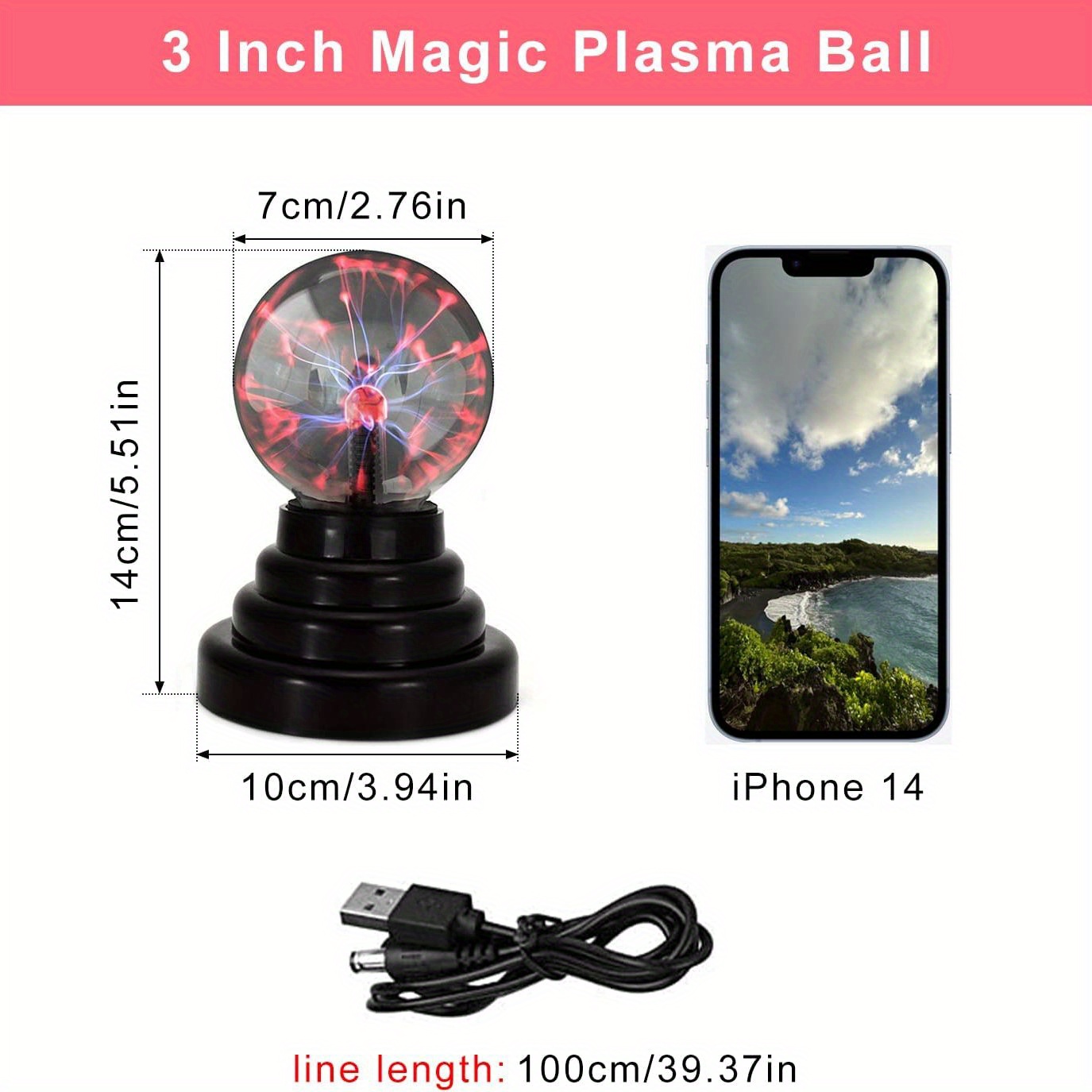 1pc Lampe À Plasma, Boule Magique De Plasma Sensible Au Toucher De 3  Pouces, Alimentée Par