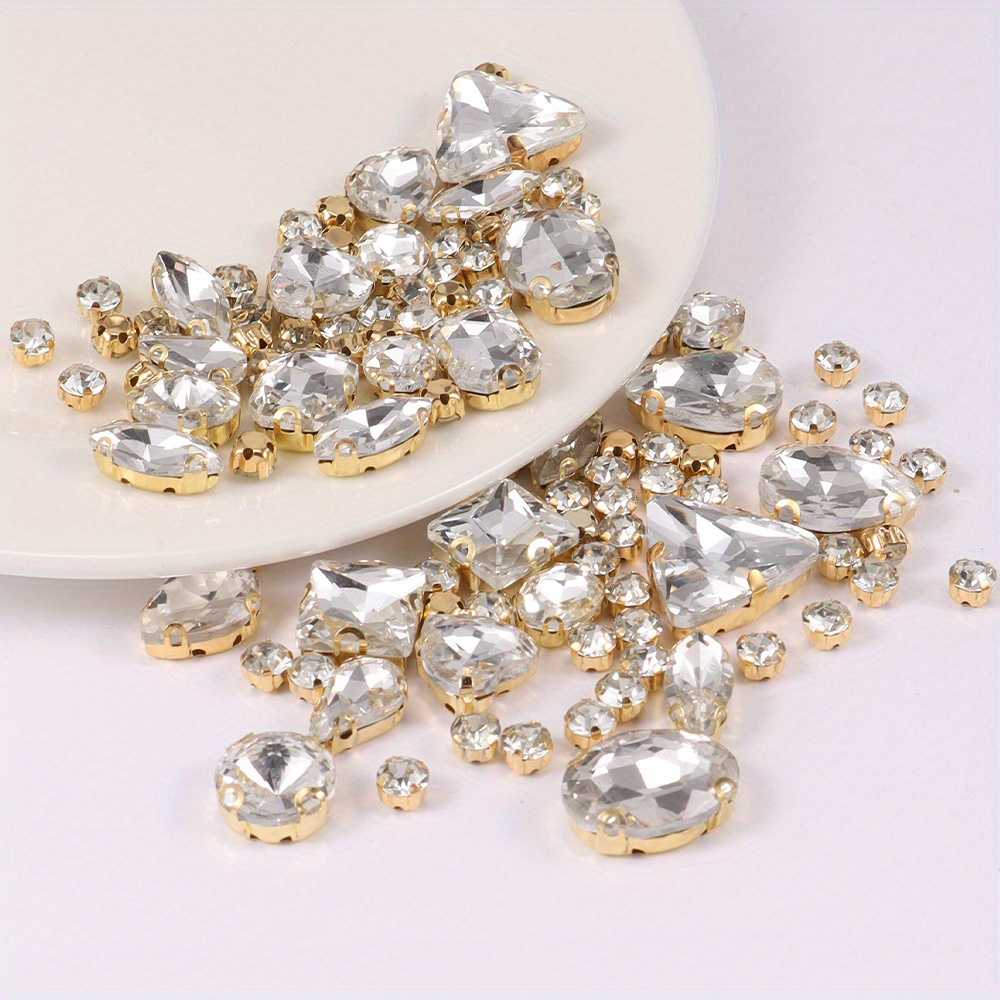 148 piezas de diamantes de imitación para coser con formas mixtas, gemas de  cristal de metal con parte trasera plana para manualidades, ropa, joyas