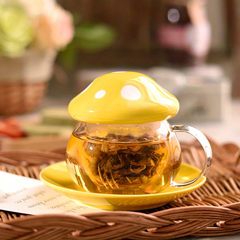 Mushroom Teacup With Infuser Glass Tea Cup With Handle - Temu