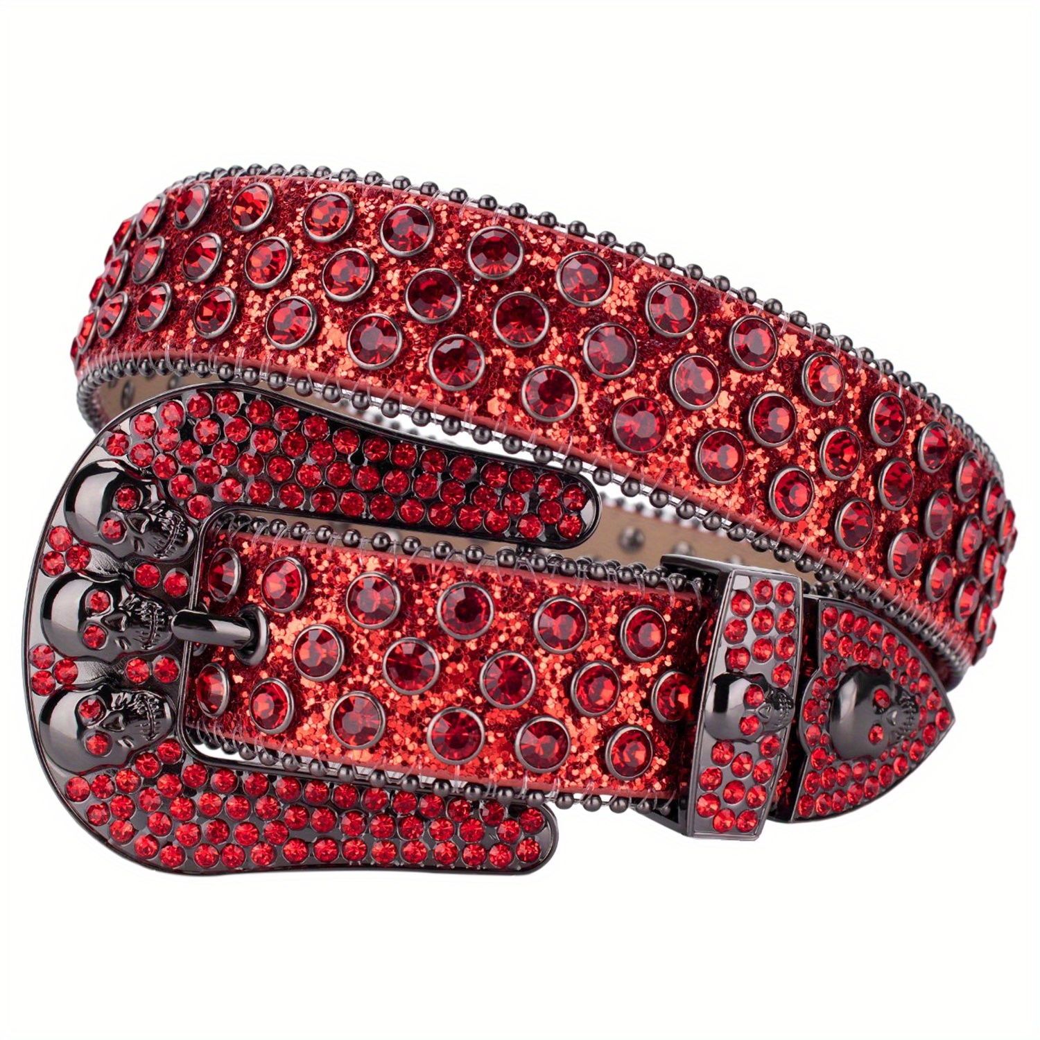 Red Strap With 7 Skulls Red & Black Studded Rhinestone Belt  Rhinestone  belt, Rhinestone belt buckle, Leather belts men