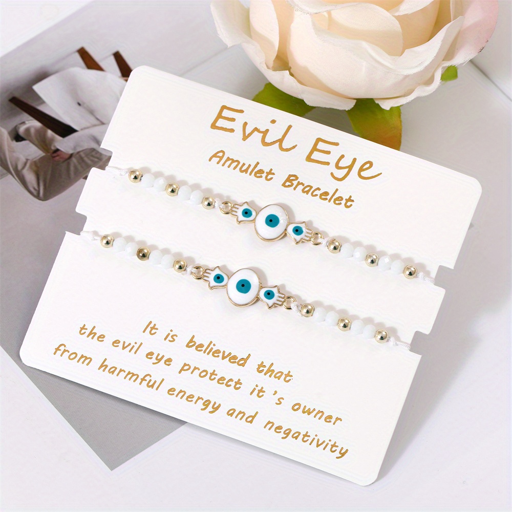 Buy 2 Pcs Evil Eye Bracelets 7 Knot Lucky Bracelet Adjustable String Amulet  for Women Men Teen Boys Girls - Black, no gemstone at