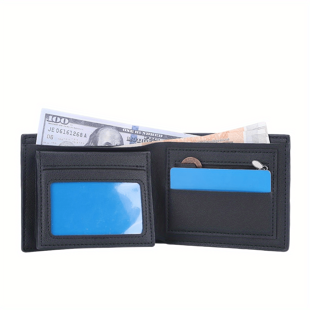 Men's Casual Pu Leather Wallet With Card Slots, Zipper Coin Purse, Money  Clip - Temu