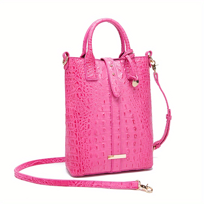 Crocodile Embossed Shoulder Bag Large Capacity Handbag Portable Square Purse