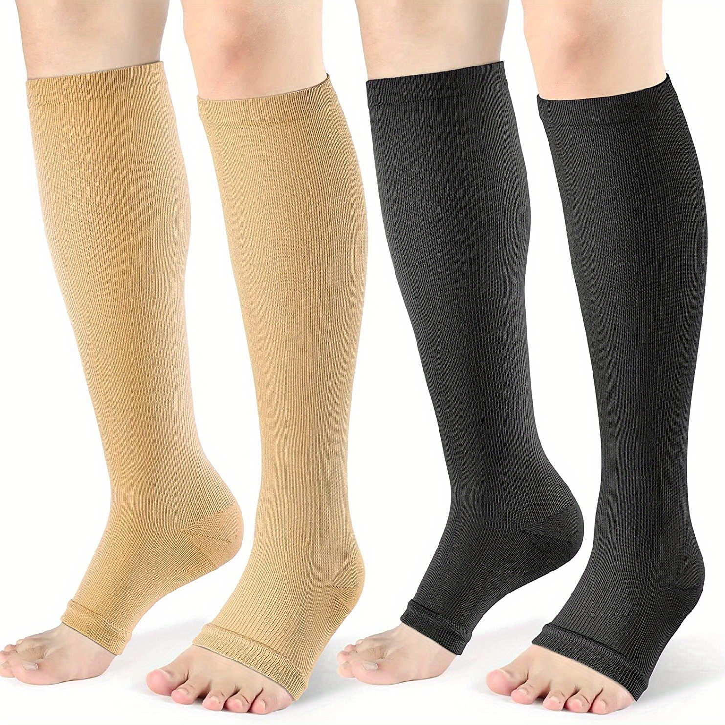 Knee-High Compression Socks Open Toe Elastic Sleeves and Stockings 1 Pair  20-30 mmHg Medical Compression Stockings Brown XXL