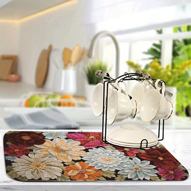 Coffee Mat Hide Stain Rubber Backed Absorbent Dish Drying - Temu