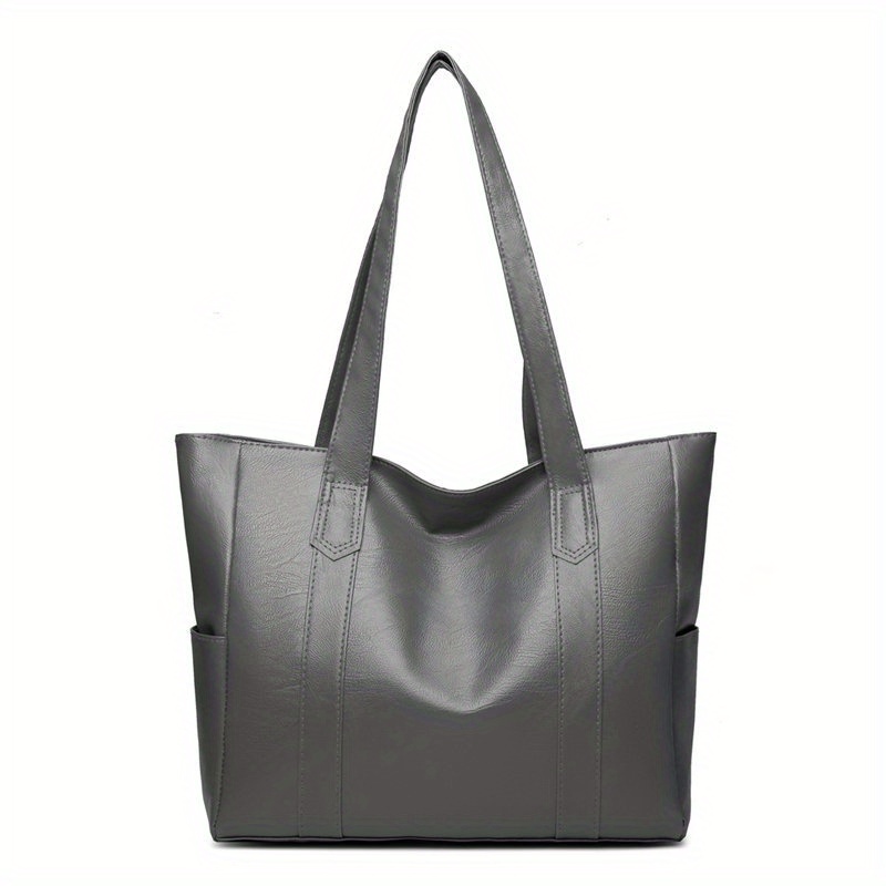 Solid Color Tote Bag, Large Capacity Shoulder Bag, Pu Leather