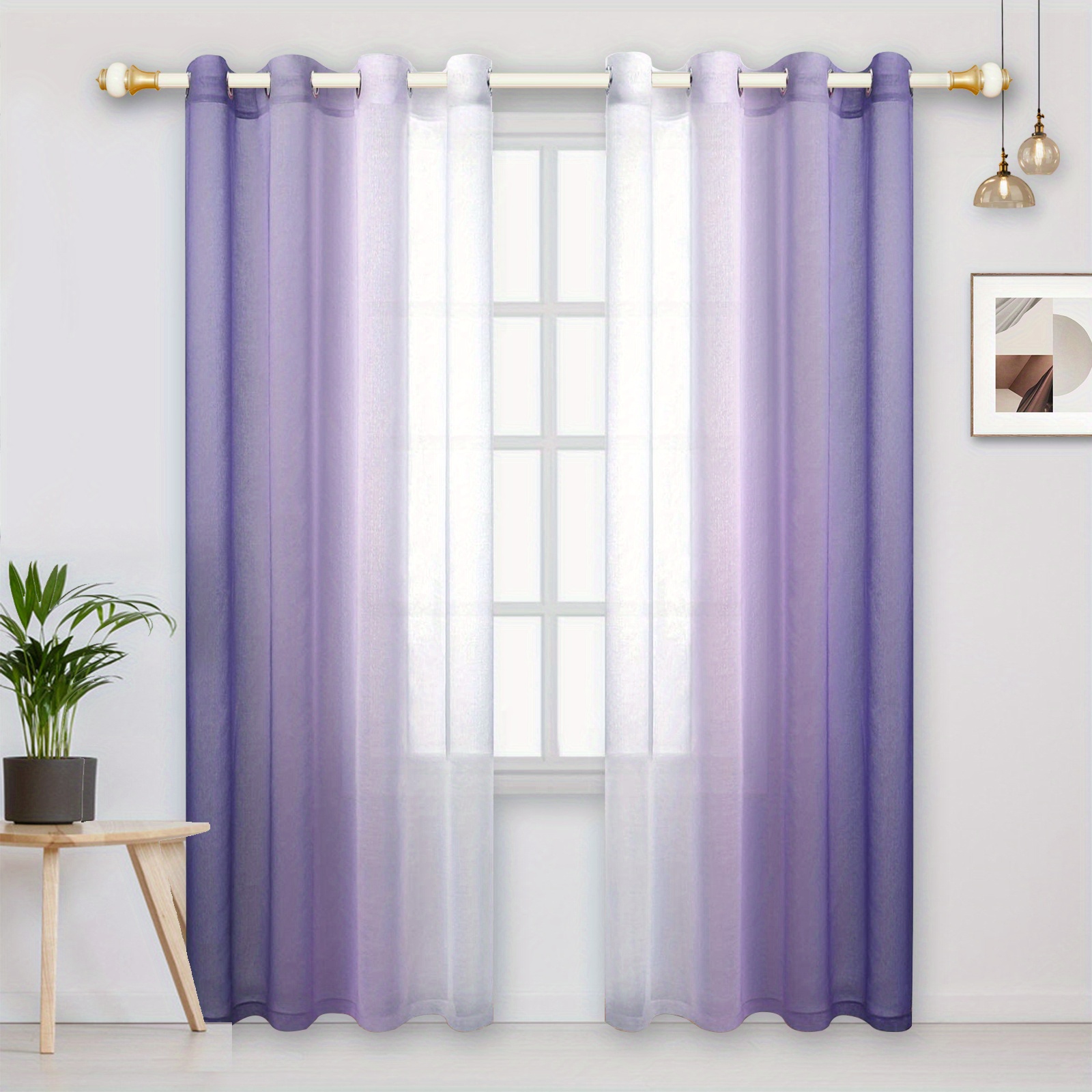 Image of 2pcs Gradient Color Curtains - Pink To Blue To Purple, Soft Polyester Sheer Drapes With Grommet Top, Light Filtering For Living Room Or Bedroom Decor, Curtains For Living Room