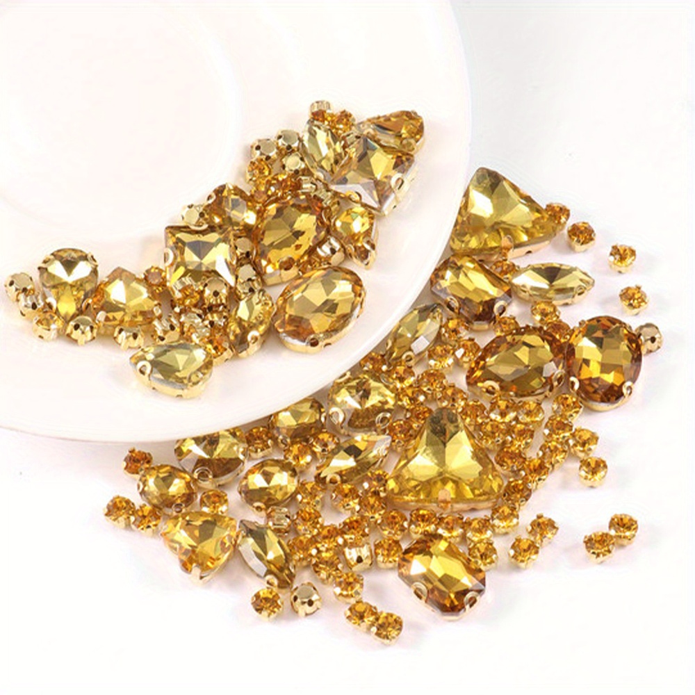 Worlds 50 piezas de formas mixtas para coser diamantes de imitación de  cristal con parte trasera plana, ajuste de garra dorada, cristales para  coser