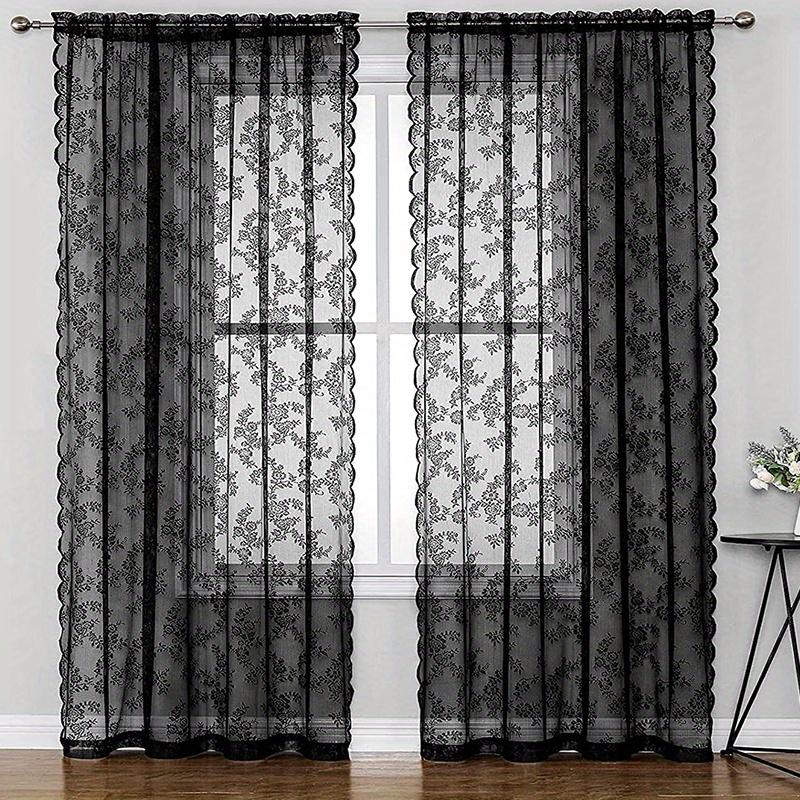  ALIGOGO Black Lace Curtains 63 inches Length Elegant Vintage  Floral Sheer Curtain Panels for Halloween Luxury Gothic Curtains for  Bedroom Witchy/Goth Room Decor, 52 x 63 Black : Home & Kitchen