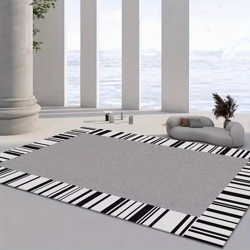 1PC Floor Mats Black White Border Carpet Polyester Non-slip Striped Floor  Rugs For Kitchen Home Decoration