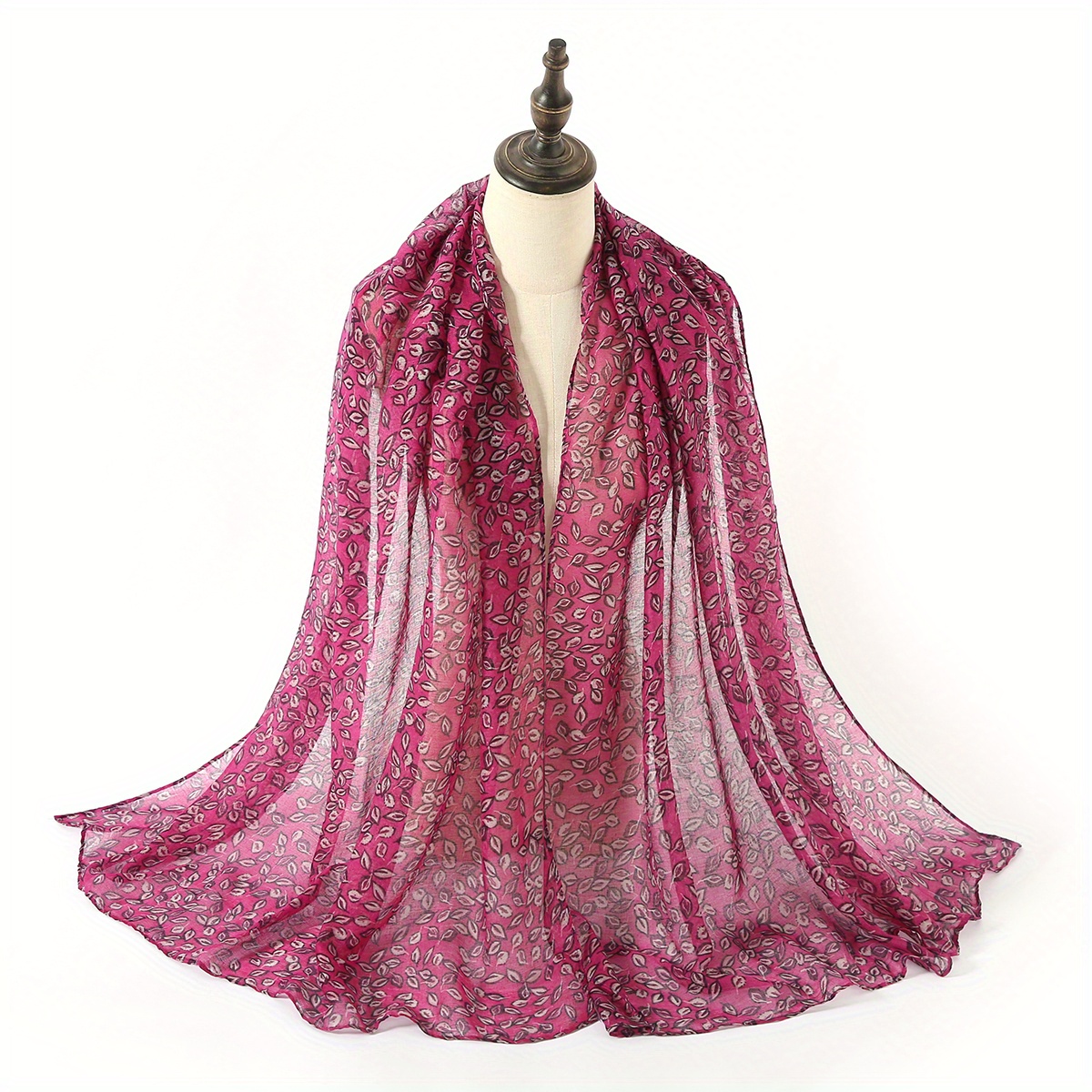 Leaf Print Voile Scarf Solid Shawl Casual Windproof Head Wrap