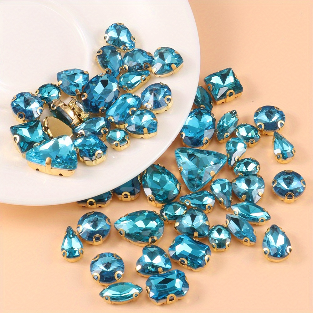 Flat Back Rhinestones Buttons Embellishments with Diamond, Sew On Crystals  Glass Rhinestone for Clothing Wedding Bouquet(20pcs) Lake Blue