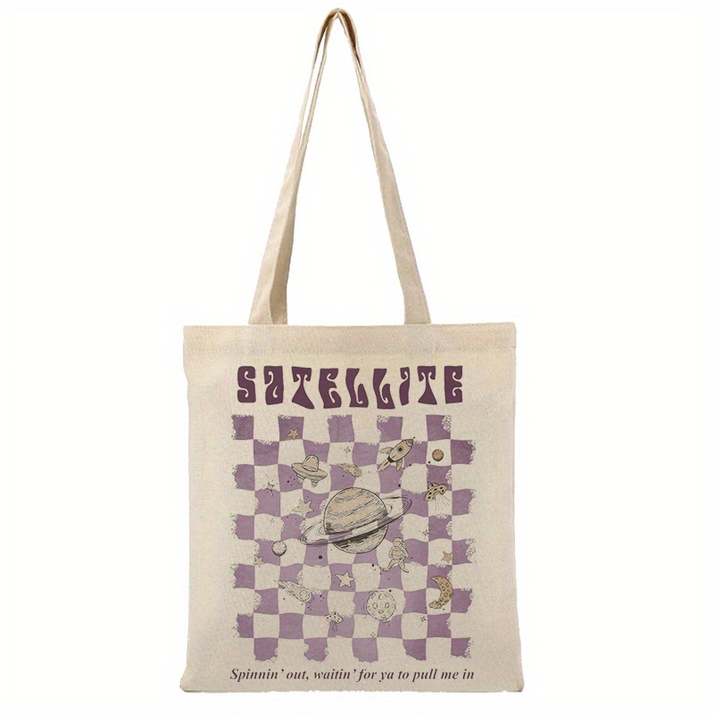 Satellite Pattern Tote Bag,fashion Canvas Shoulder Bag, Large Reusable  Shopping Bag - Temu