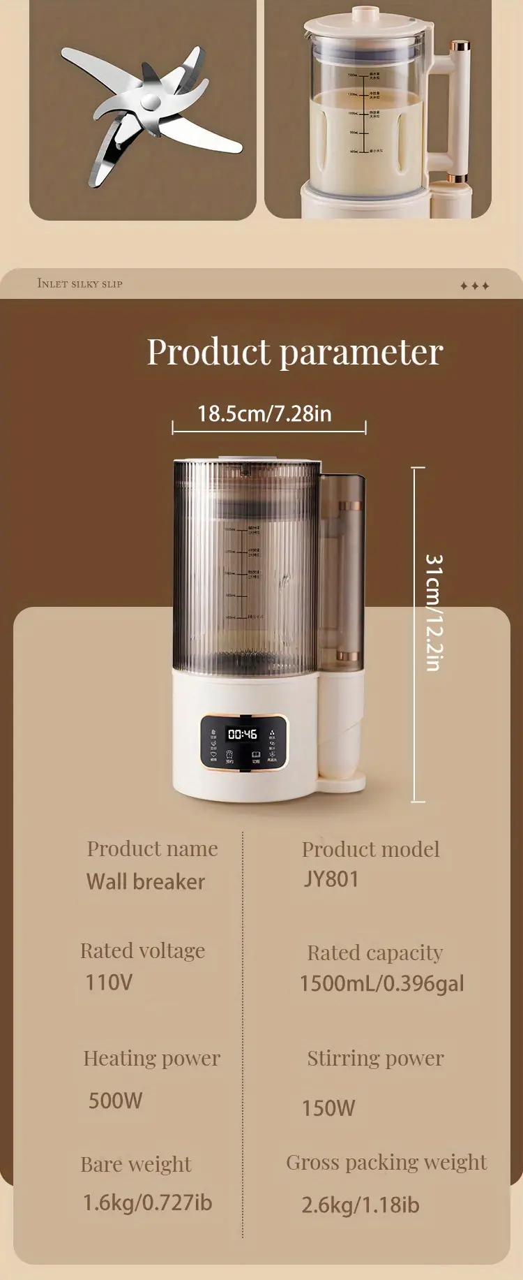 1500ml large capacity blender juice maker high boron glass household heating automatic small soybean milk machine food supplement machine mute and soft sound multi function cooking machine with soundproof cover available for 2 8 people details 14