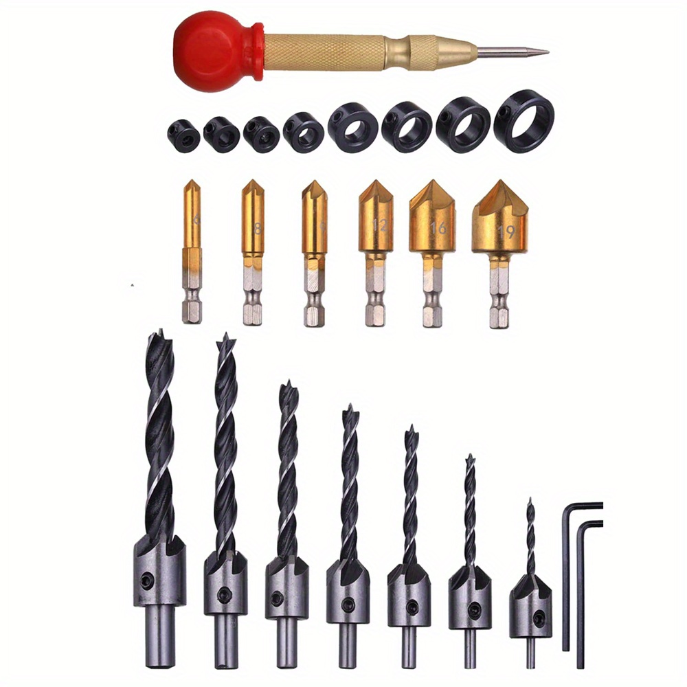 thumbnail image 2 of 34-Piece Woodworking Chamfer & Drilling Tool Kit - Countersink Bits, Plug Cutters, Step Drills, Stop Collars 2 of 2