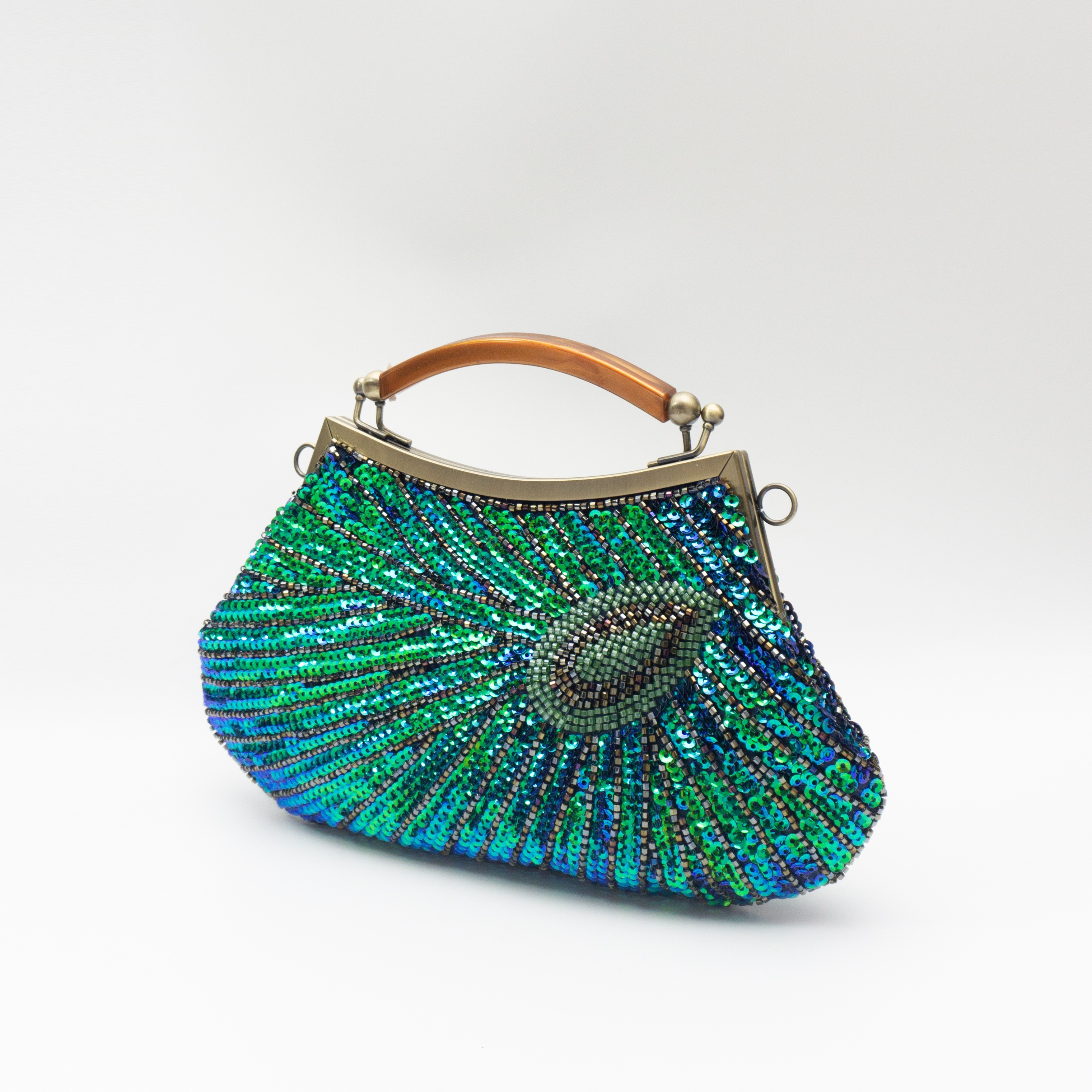 Vintage Sequin Peacock Clutch Bag, Antique Beaded Evening Handbag