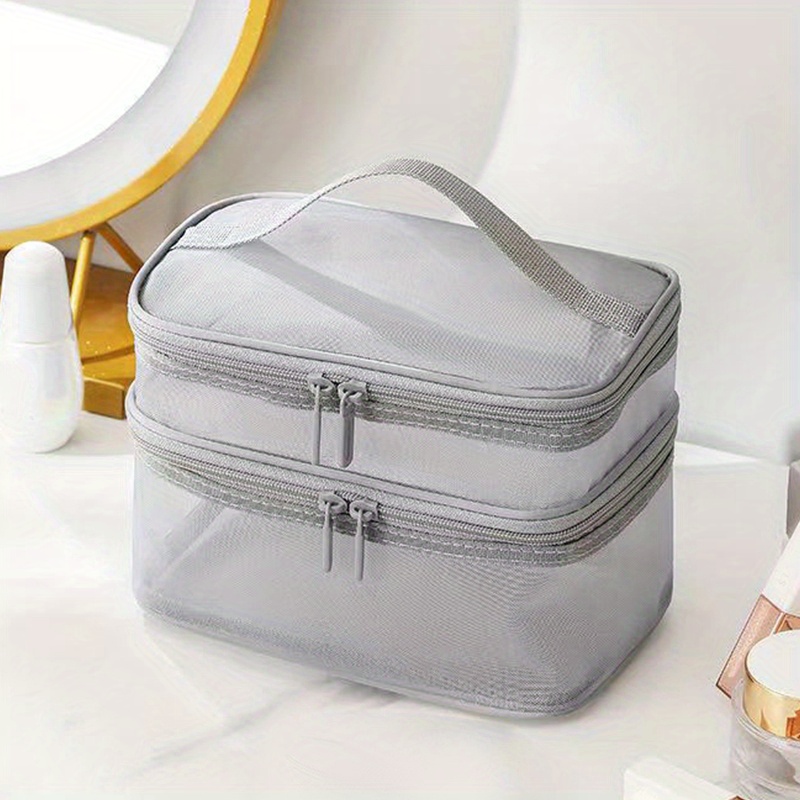 Portable Mesh Double Layer Cosmetics Bag Outdoor Large Capacity Toiletry Bag  Travel Storage Bag Wash Bag - Temu