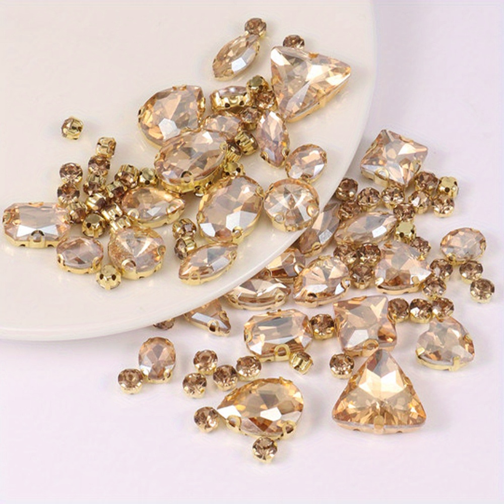 Gold Rhinestones Oval Sew On Rhinestone 50pcs 10x14mm Flatback Rhinestones  with Silver Prongs for Crafts Clothes Dresses Shoes Jewelry Making