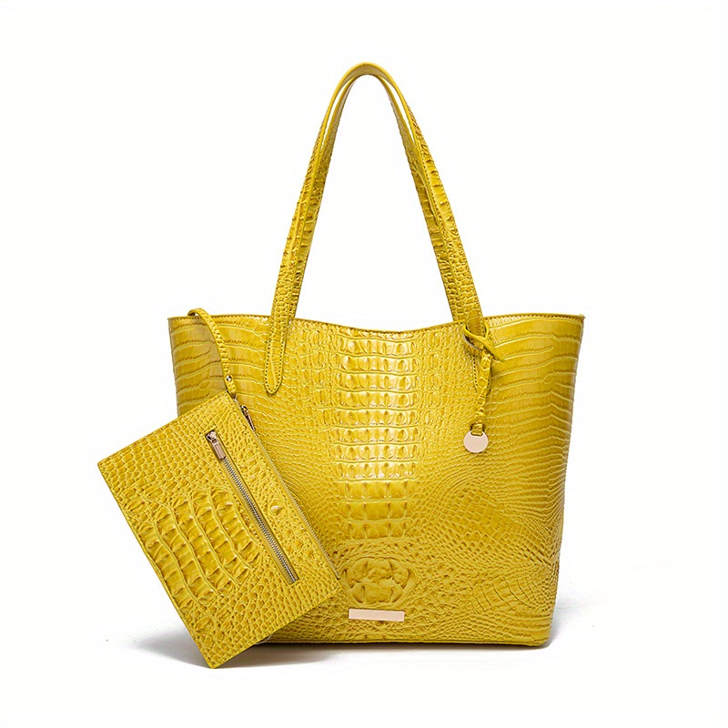 Crocodile Pattern Large Capacity Tote Bag, Pu Leather Textured Shoulder  Bag, Casual Versatile Commuter Bag - Temu