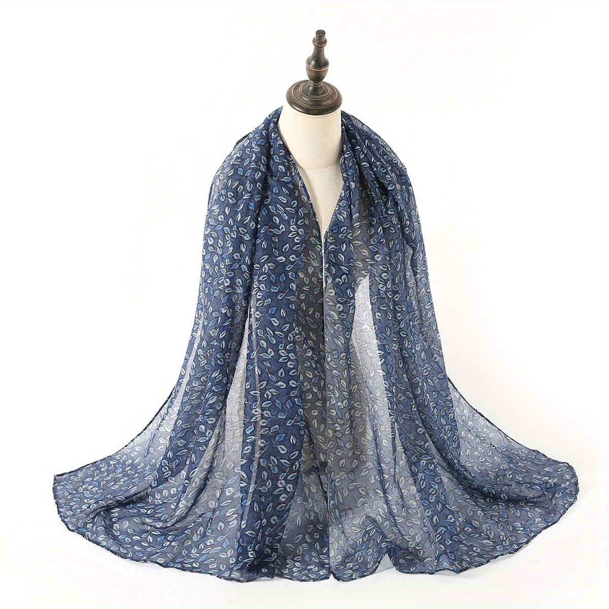Leaf Print Voile Scarf Solid Shawl Casual Windproof Head Wrap
