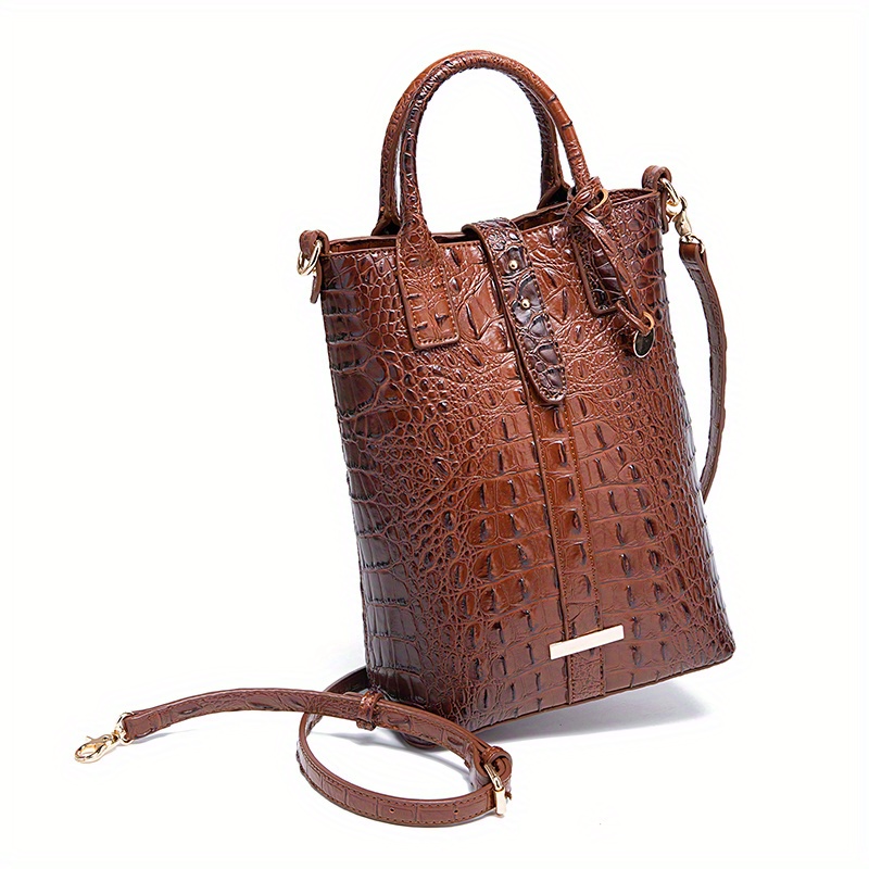 Crocodile Embossed Shoulder Bag Large Capacity Handbag Portable Square Purse