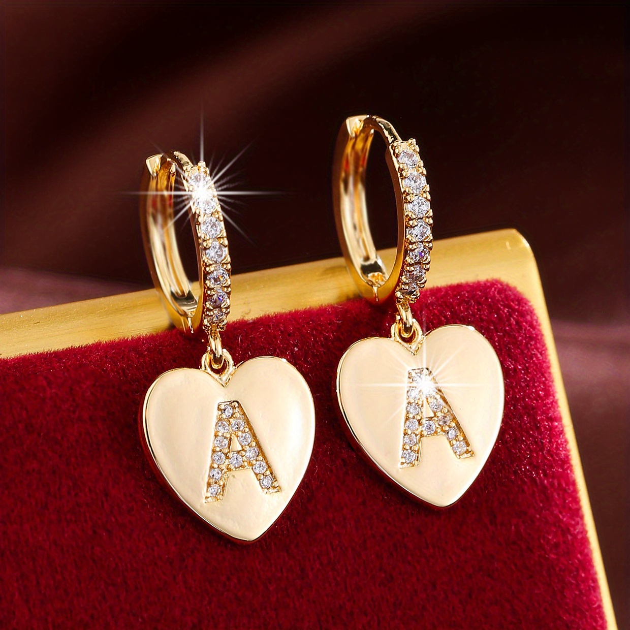 E-shop Goldener Herz-Anhänger Mit Buchstaben-Aufdruck, Baumelnde Ohrringe, Eleganter, Minimalistischer Stil, Kupfer, Vergoldet, Schmuck, Geschenk Für