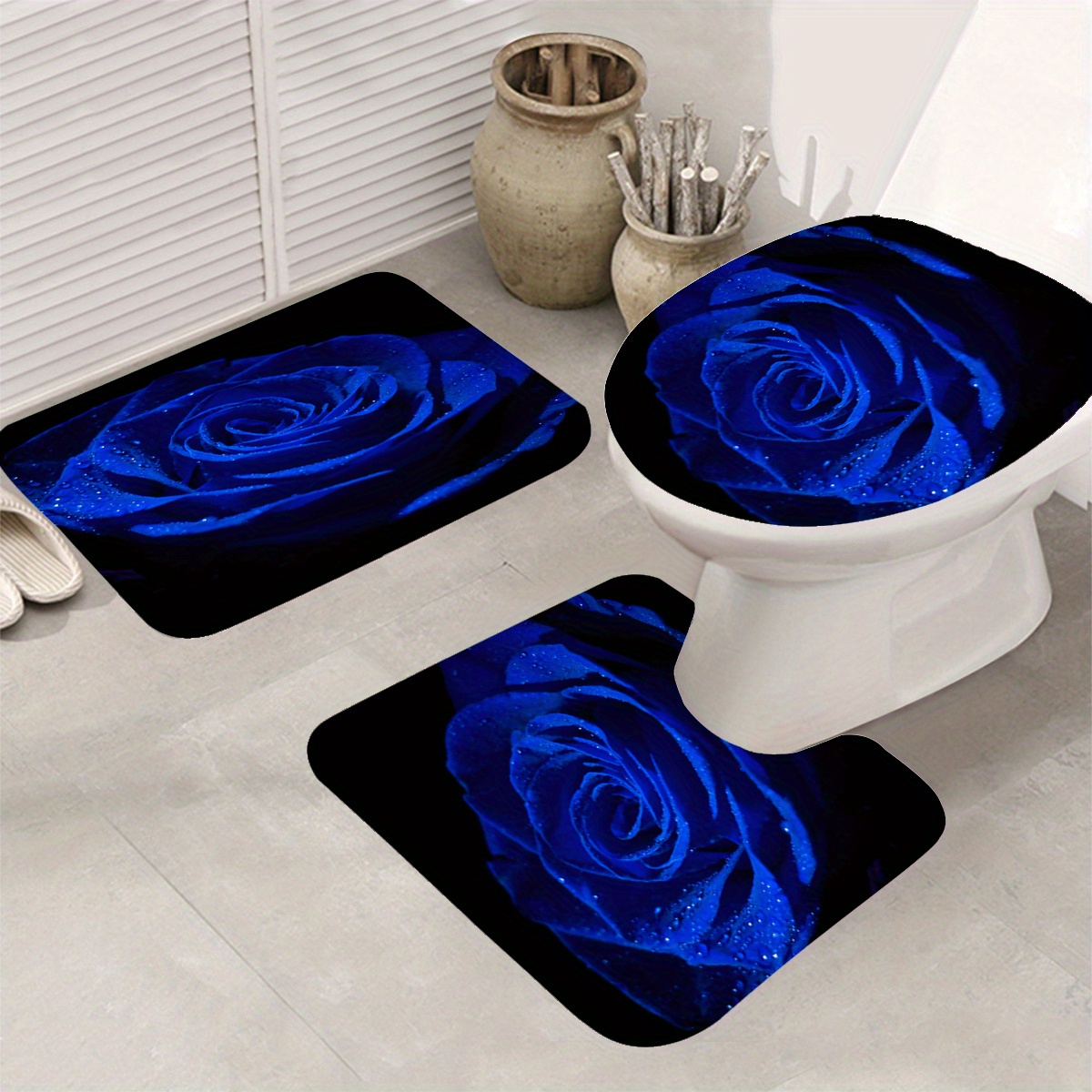 Blue Rose Bathmat Durable Non slip Cozy Bathroom Rug Toilet Temu