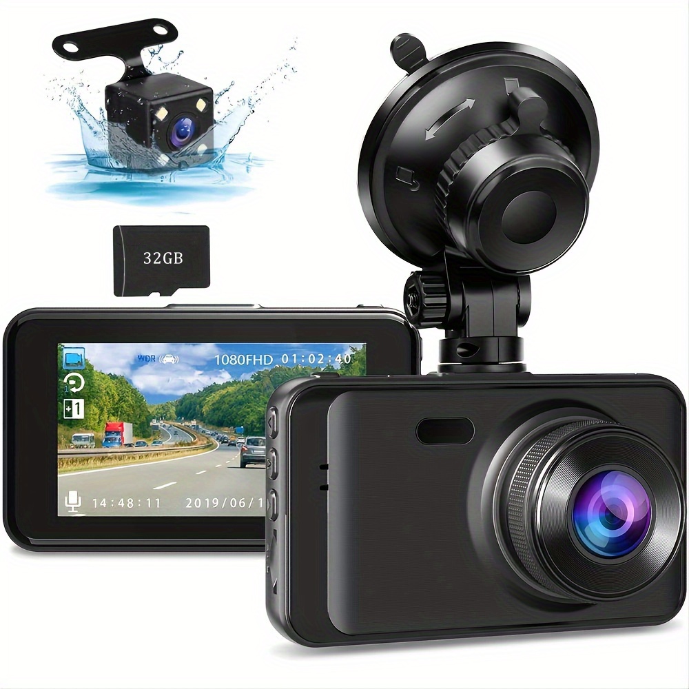 Kussla 3 Channel Dash Cam Front and Rear FHD 1080P Dash Camera for Cars  with 64GB Card, Super Night Vision Dashcam, Car Camera with Loop Recording