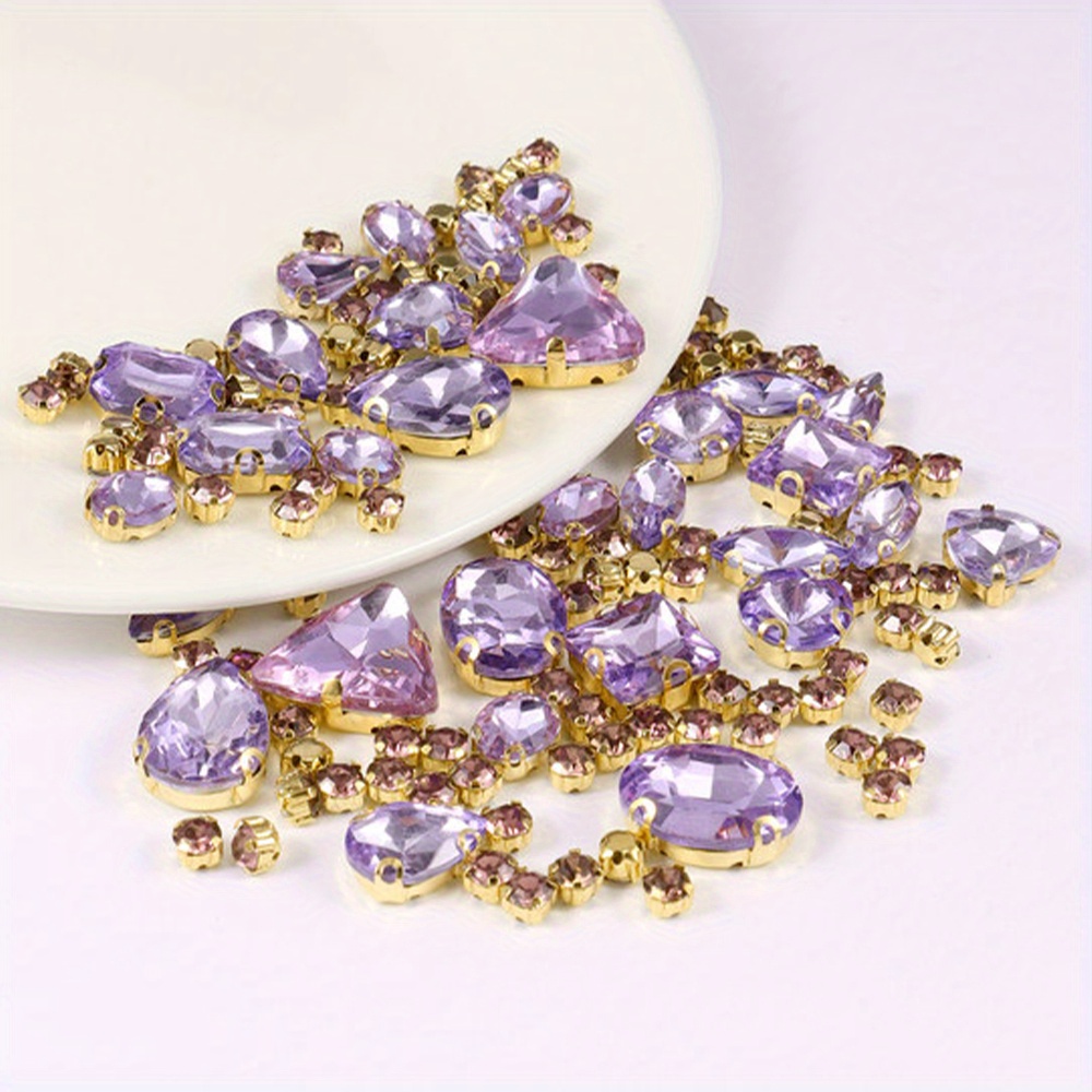  Crystal Amethyst Quality Oval Shape Sew On Rhinestones with  Claw Sewing Beads for Dress Making Jewelry Decoration Nail Stones and Gems  YICHENGYIN (Color : with Gold Setting, Size : 13x18mm-8pcs) 