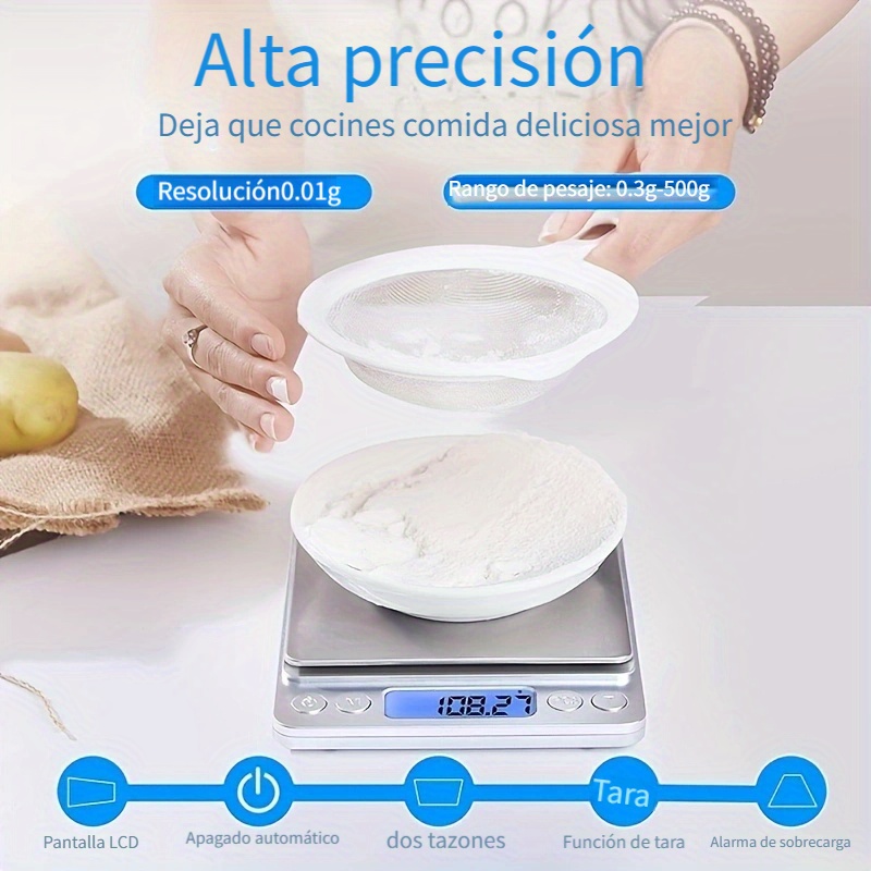 Báscula de cocina, báscula digital para alimentos, pantalla LCD de báscula  de precisión multifunción, acero inoxidable (oz/lb/g/kg/ml/ml de leche)