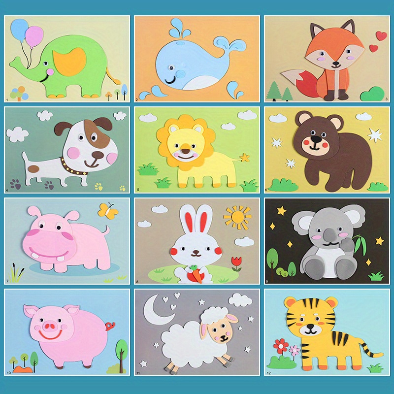 12pcs Set 3d Eva Foam Stickers Niños Diy Cartoon Animal - Temu Mexico