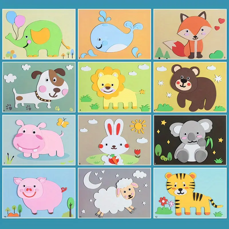 12pcs Set 3d Eva Foam Stickers Niños Diy Cartoon Animal - Temu