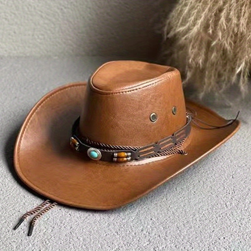 Chapeau de Cowboy Western à Bord Roulé, Casquette de Cowboy, Jazz Fedora,  en Feutre avec Bande de Vache, pour Femme, Homme et Enfant - AliExpress