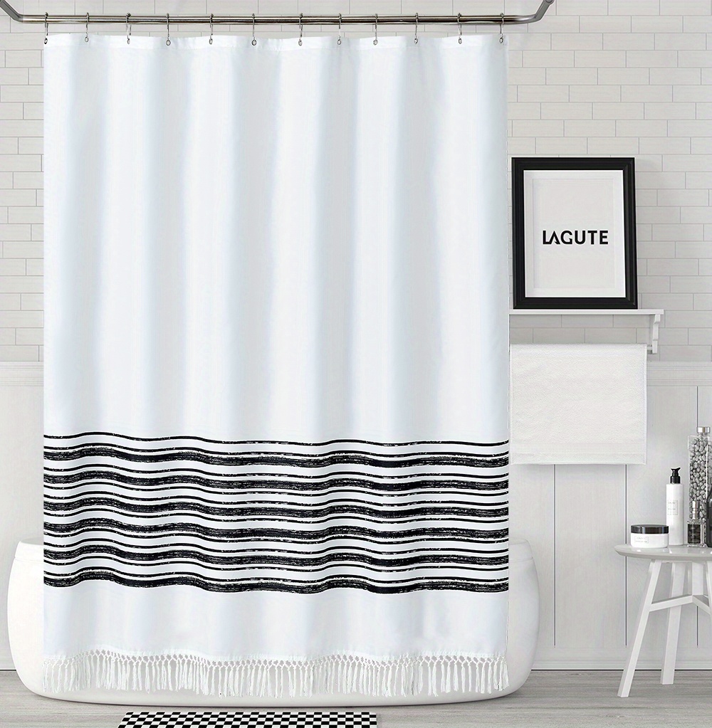 Black Gray Stripe Shower Curtain Bathroom Window - Temu