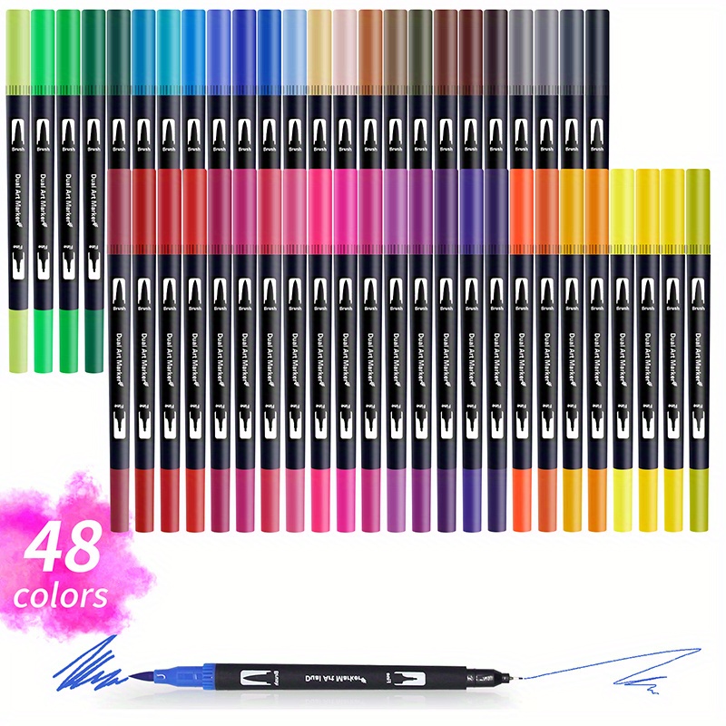 THR3E STROKES Dual Tip Brush Pen Coloring Water Colour Brush  Fineliner Color Based Marker Pens - Illustration Marker