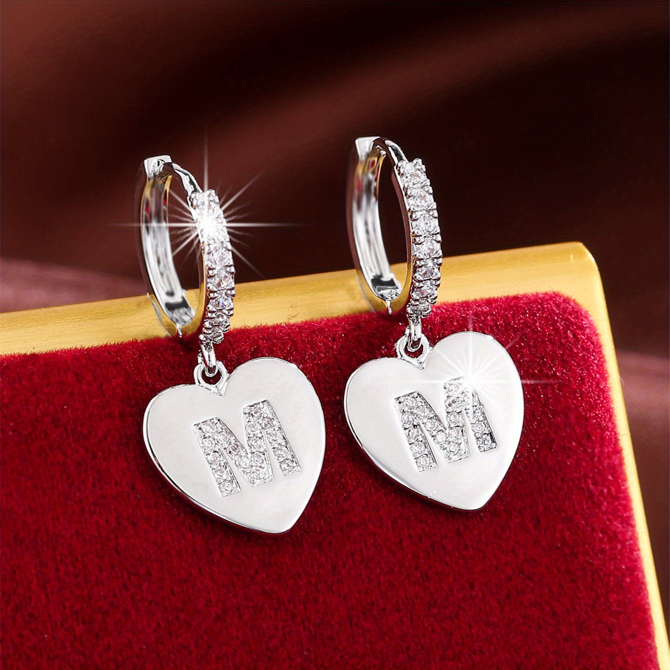 Stylish Heart-shaped Earrings With Simple And Versatile Zirconia Letter Inlays