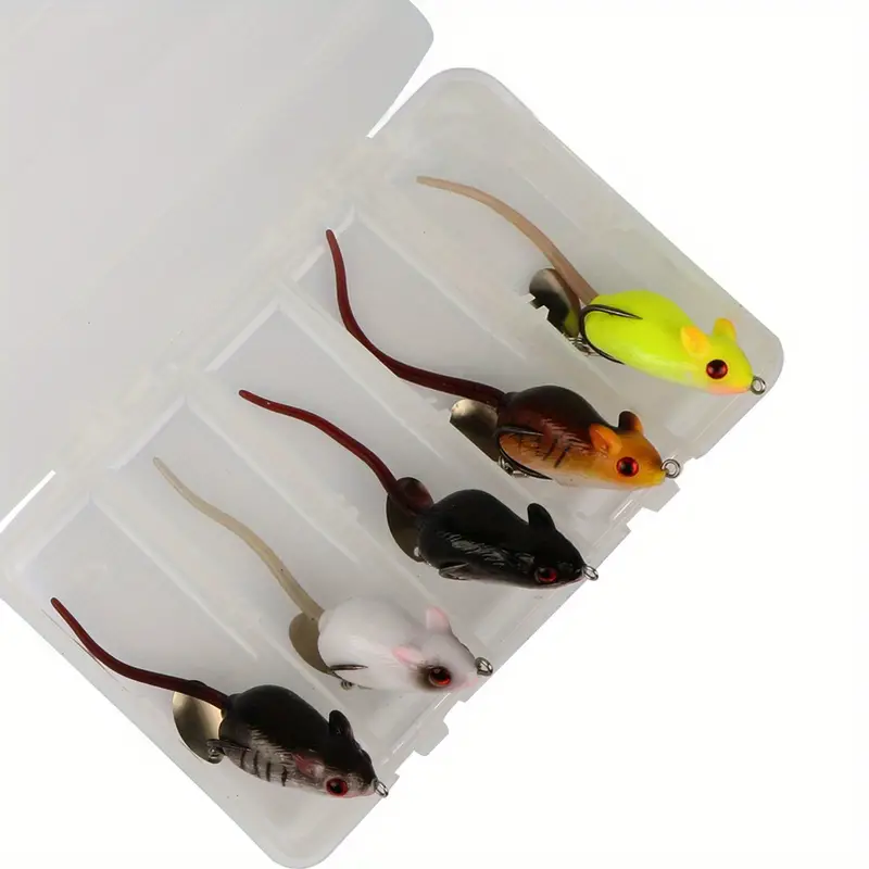 5 Rat Soft Rubber Mouse Fishing Lures Baits Top Water Tackle Hooks Bass Bait