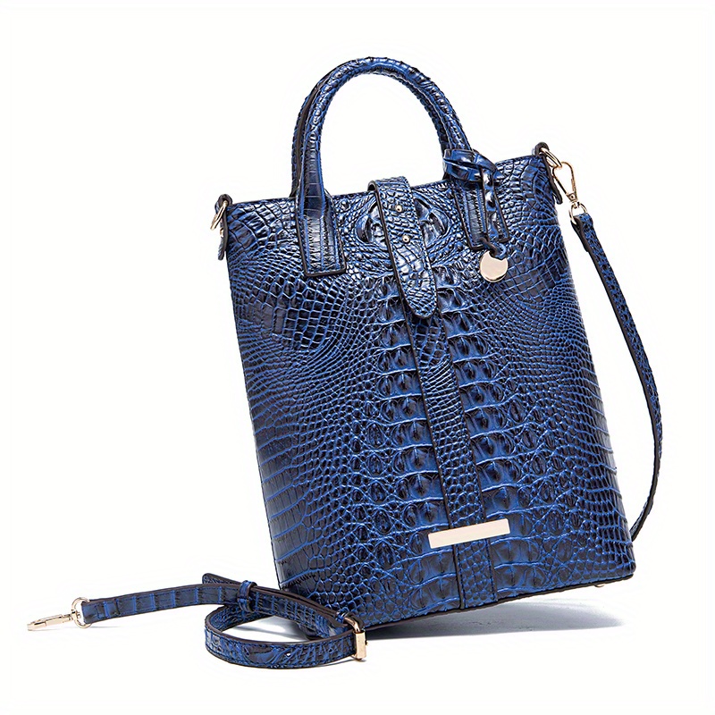 Crocodile Embossed Shoulder Bag Large Capacity Handbag Portable Square Purse