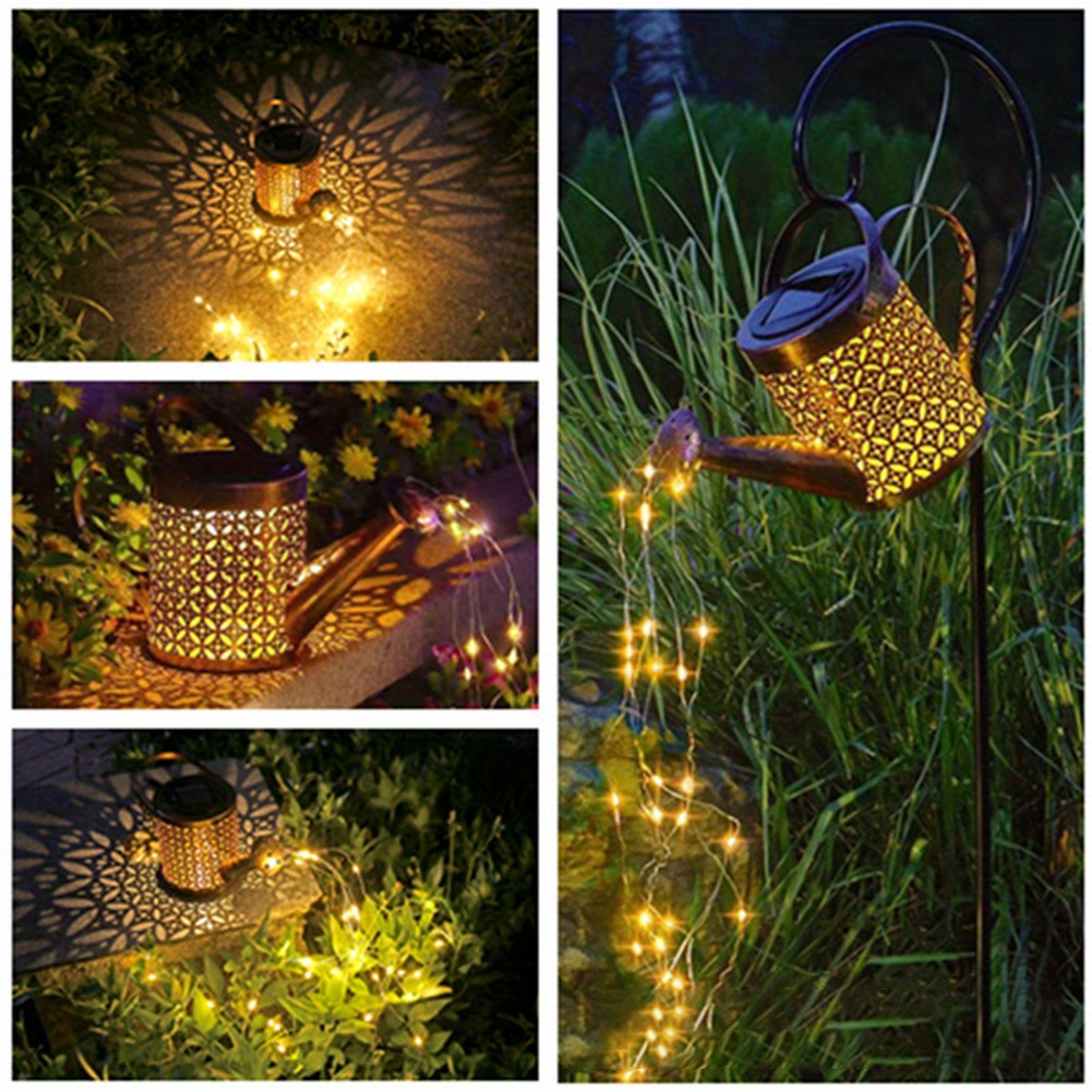 Ledeak Solar Watering Can Light, Solar Fairy Lights Outdoor Waterproof,  Hanging Solar Powered Lantern Garden Art Light Decor Metal Waterfall String