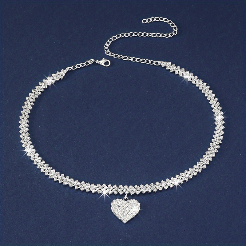 luxury glitter rhinestone heart rhombus chain necklace for women dating banquet dinner prom gift details 1
