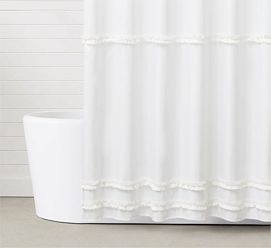 White Striped Ruffle Shower Curtain, Handmade Ruffle Shower Curtain