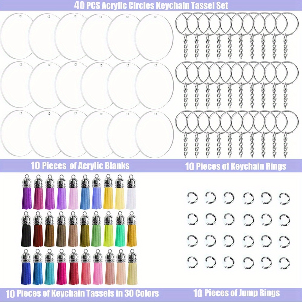 40 Pièces Acrylique Bijoux Porte-clés Acrylique Kit De Bricolage Comprenant  Un Trou De Disque Acrylique Transparent Porte-clés Et Gland - Temu Belgium