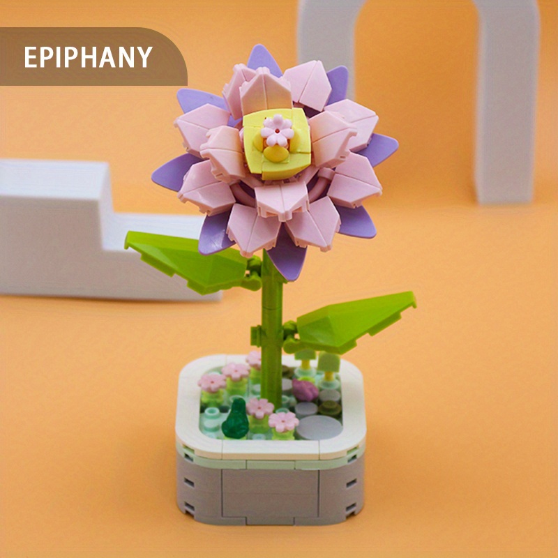 Set Fiori Da Costruire Con Blocchi, Bouquet Artificiali Fai Da Te Con Custodia Antipolvere - Regalo Per Adulti E Bambini (Rosa Blu) - 5