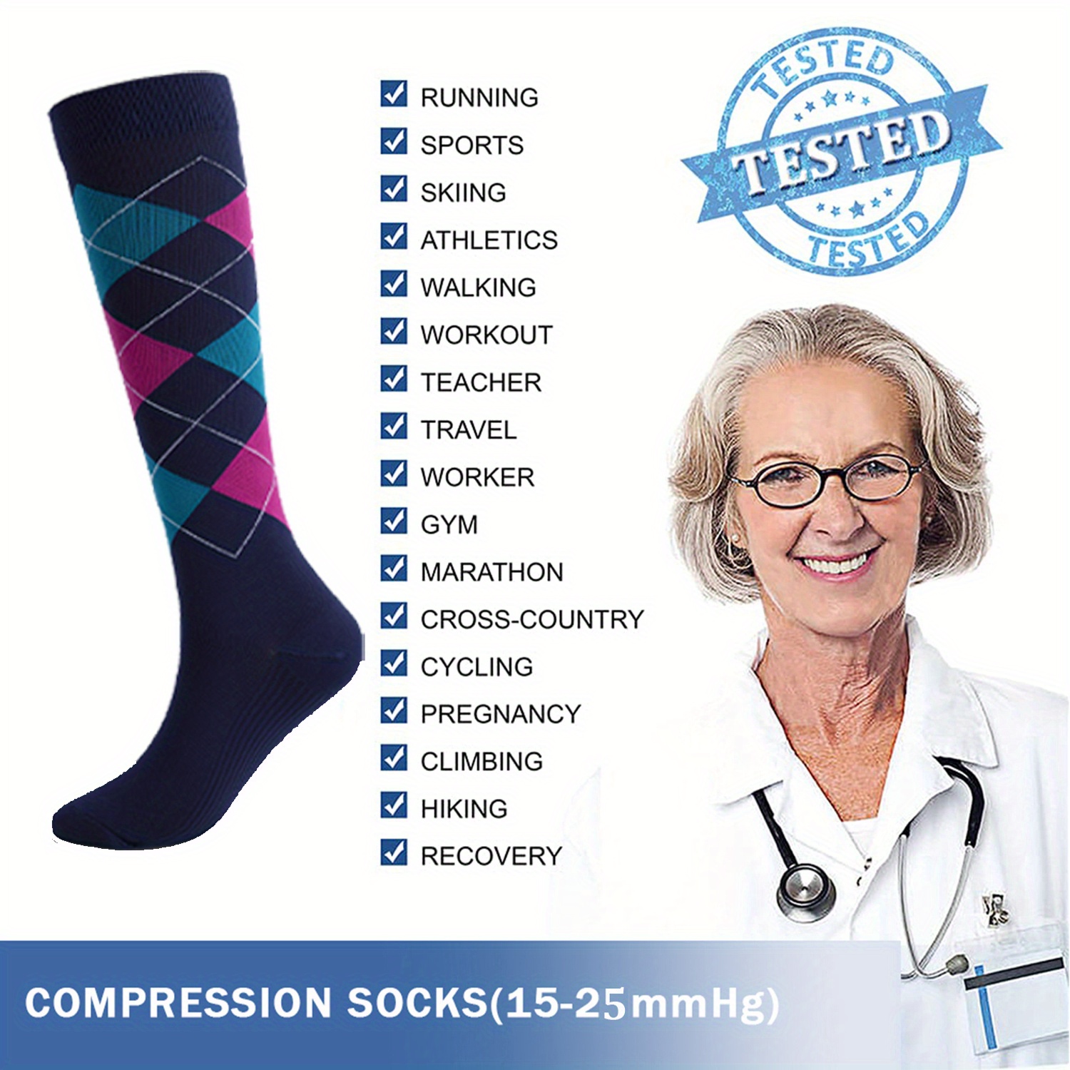  5 pares de calcetines de compresión de cobre para mujeres,  hombres, circulación de 20 a 30 mmHg, lo mejor para correr, enfermeras,  médicas, viajes durante el embarazo (01 - 5 surtidos