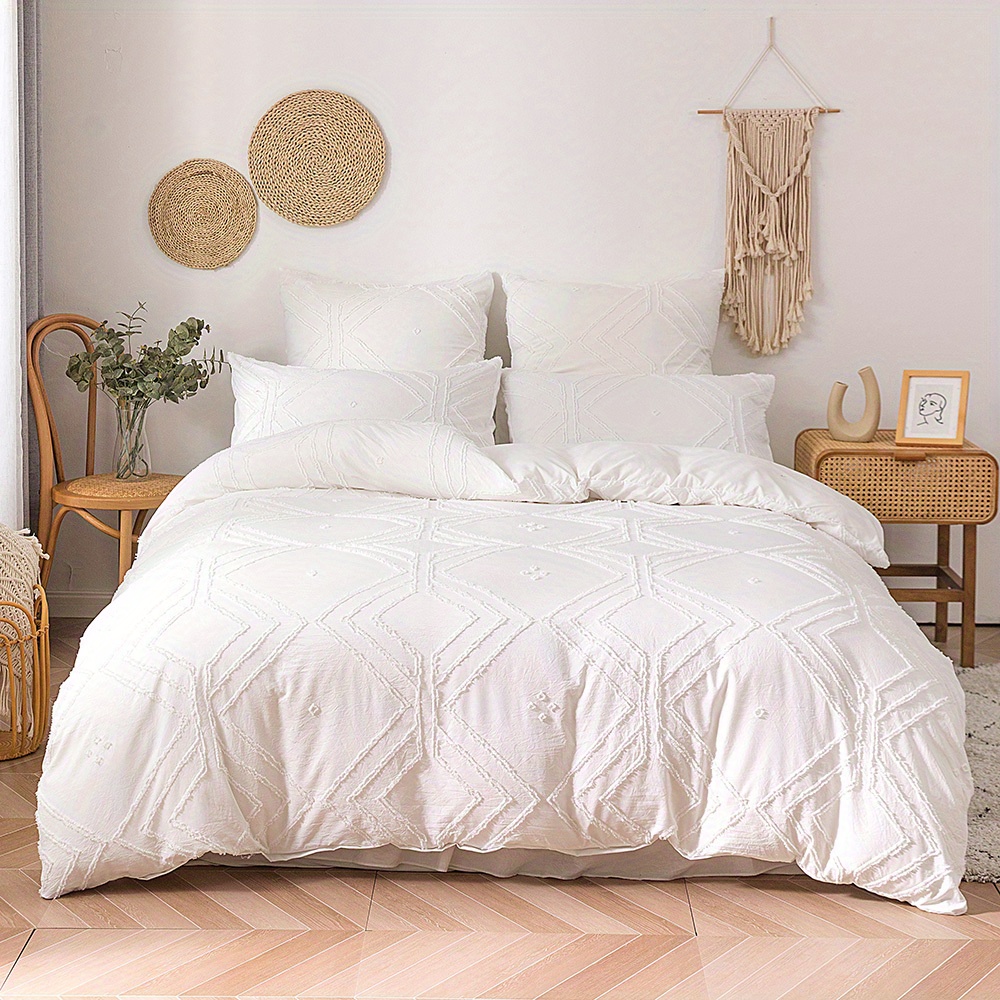 Image of 2pcs/3pcs Duvet Cover Set With Boho Grid Tufted , Comfortable Soft Comforter Cover Bedding Set For Bedroom