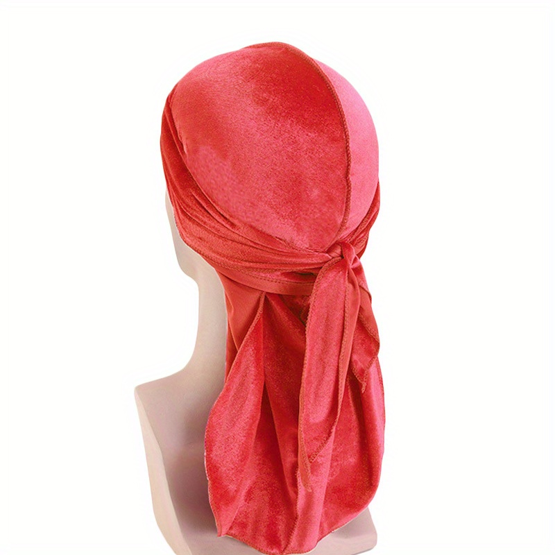 Men Women Velvet Silky Durag Hat Bandanna Turban Long Tail Pirate Cap  Headwear