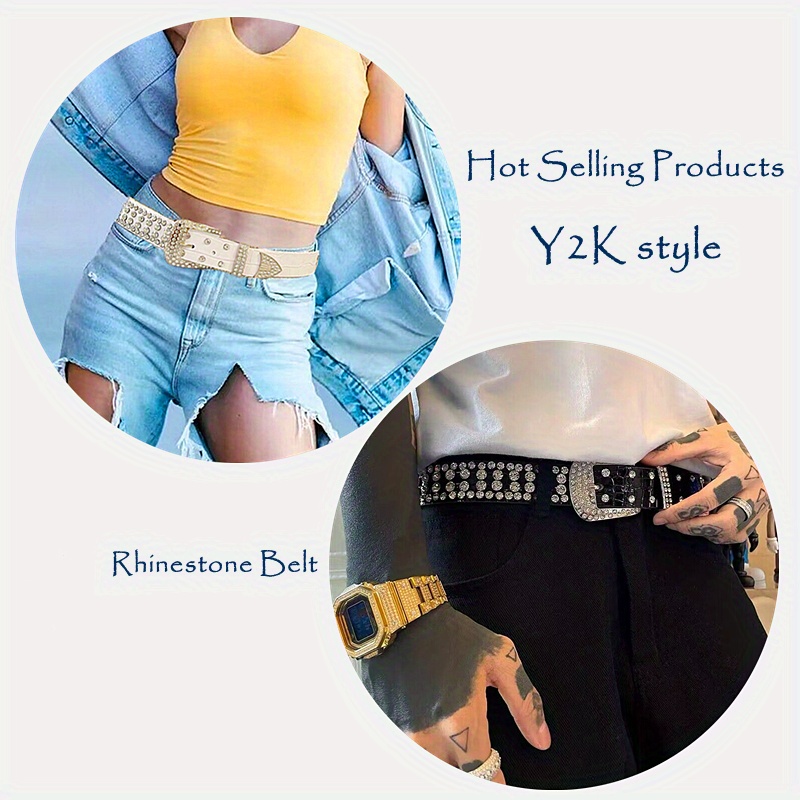 Punk Y2K Rhinestone Belts For Women Luxury Strap Pin Buckle Disco